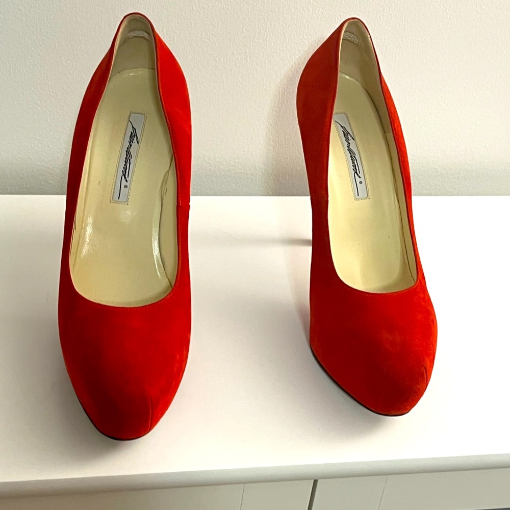 Brian Atwood Red Suede Platform Shoes